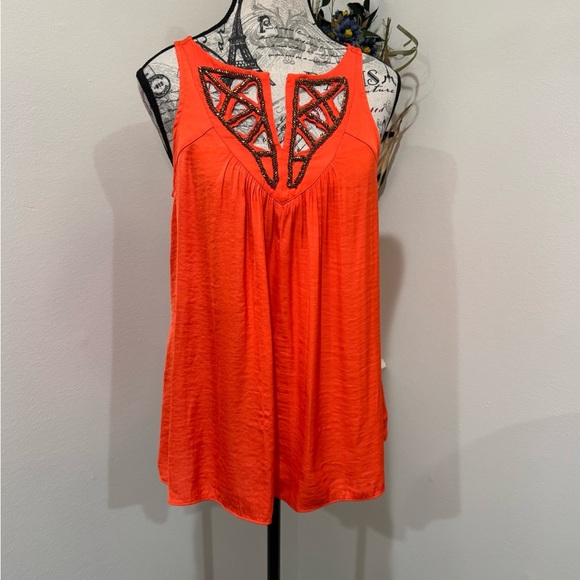 a.n.a Tops - a.n.a Orange with Beaded Neckline Cut Out Tank Top size Medium